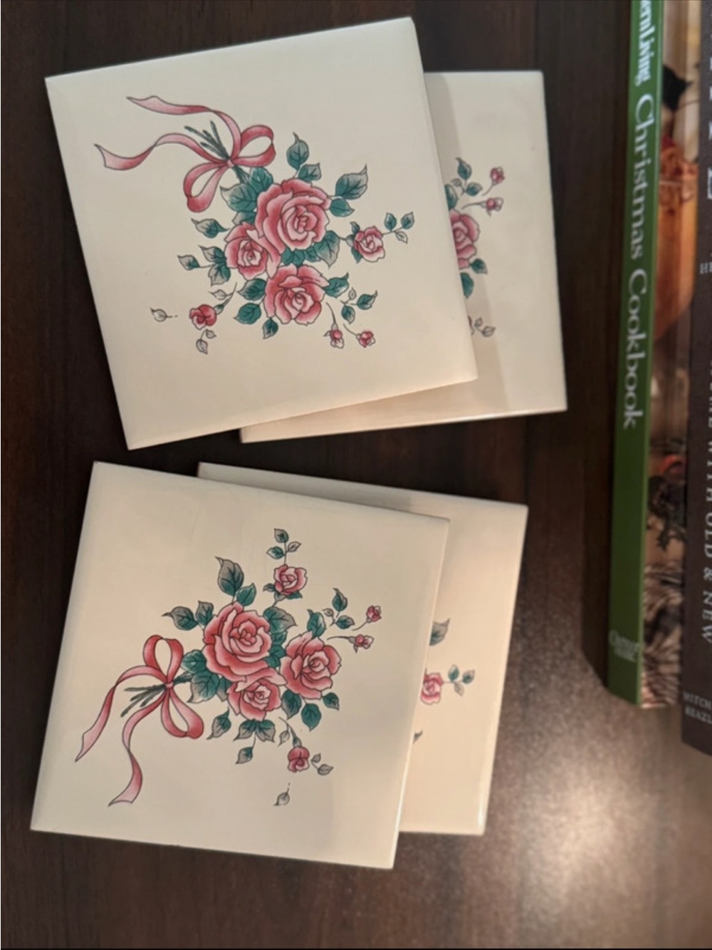 Floral Rose Ceramic Coasters - Set of 4